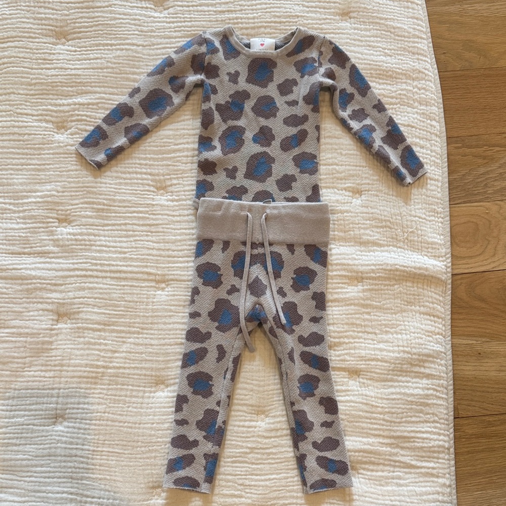 Baby Girl Outfit with Blue and Gray Leopard Print